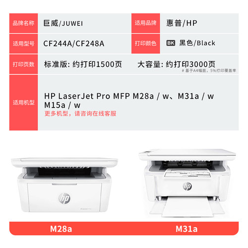 【顺丰】适用惠普M28w硒鼓M31w/a M28a M15a打印机墨盒HP LaserJet Pro MFP M15w/a一体机CF244A CF248A粉盒 - 图3
