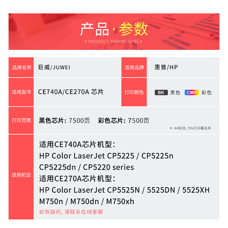 适用惠普CE740A HP5225粉盒HP307A CP5225dn CP5225 CP5525 CP5525dn/xh M750dn M750xh CE270A 650A硒鼓芯片 - 图2