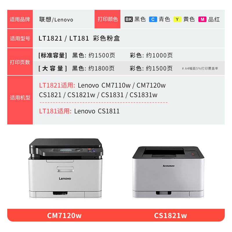 适用联想1821彩色粉盒CM7110W CM7120W硒鼓CS1821w CS1831w打印机碳粉盒CS1821 CS1831墨盒LT1821K CMY墨粉盒-图3