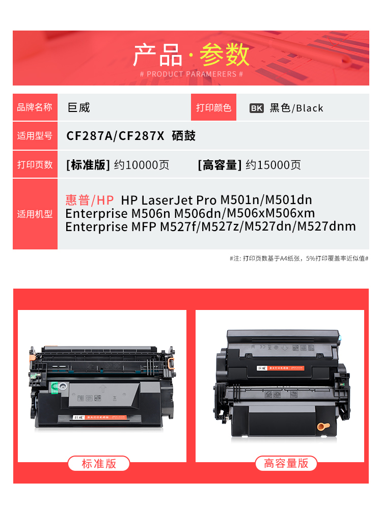 适用惠普M506dn硒鼓Pro M527dn M501dn打印机墨盒HP87A CF287A粉 - 图2