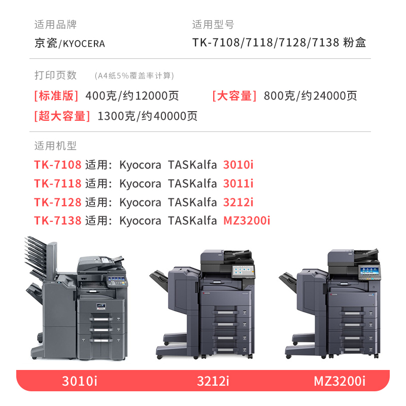 适用京瓷TK7108碳粉盒TASKalfa 3010i粉盒3011i 3212i MZ3200i墨 - 图3