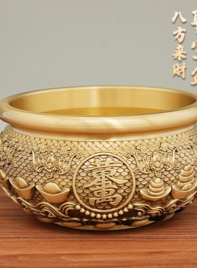 黄铜八方来财聚宝盆彩绘聚财米缸