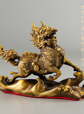 黄铜火麒麟送子一对公母客厅摆件