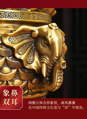 铜象耳聚宝盆客厅桌面摆件存钱罐