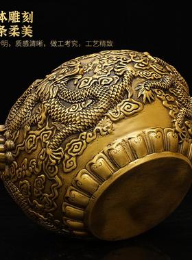 铜海水云龙盆聚宝盆摆件铜缸大号