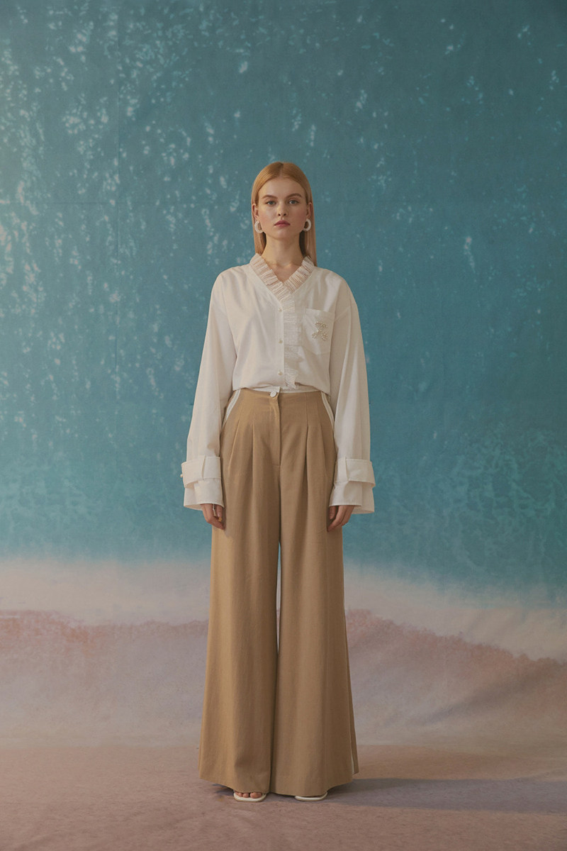 秒发romanchic 2020春夏秀场韩国代购法式复古高腰宽松长裤阔腿裤