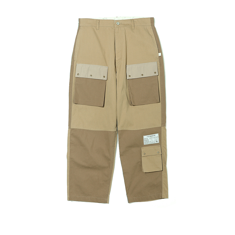 FETCH 春夏男女情侣款撞色拼接口袋休闲宽松工装长裤韩国代购 - 图3