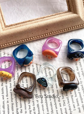 米优家自制卡通树脂童趣少女戒指