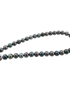 天然海水大溪地珍珠项链9-12mm圆形强光有瑕炫彩串链时尚