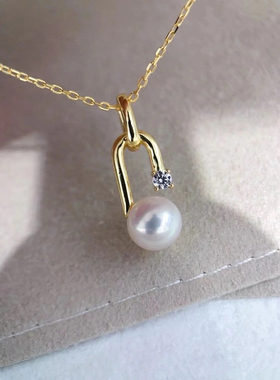 T家同款回形针天然珍珠项链锁骨链小众设计感红宝石女友生日礼物