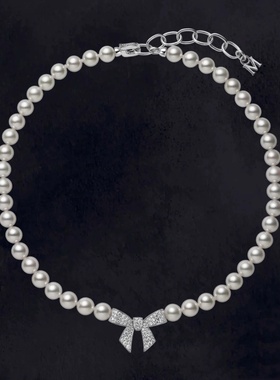 M家同款珍珠项链蝴蝶结