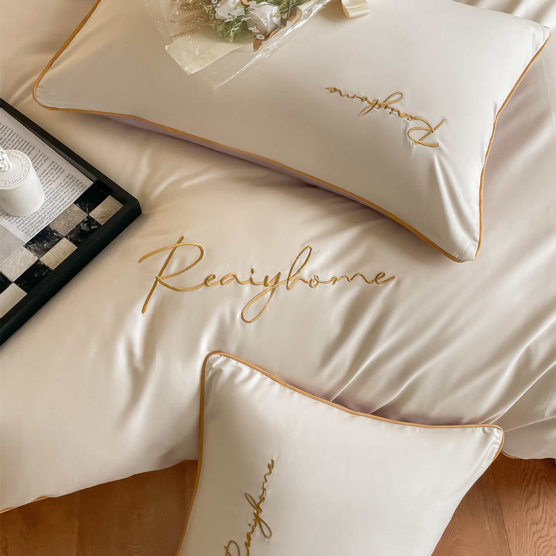 质感刺绣60支长绒棉四件套纯棉床单床笠轻奢条纹宿舍套件裸睡床品,淘宝优惠券,粉丝福利购,淘宝优惠卷