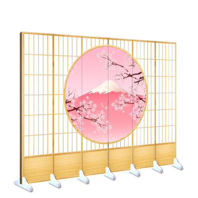 日式仿木格子屏风和风樱花摄影布景客厅玄关折屏日本古风实木隔断 虎窝淘
