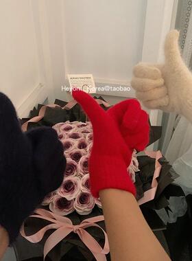 防寒兔毛混纺五指手套五指男女