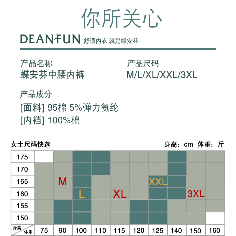 蝶安芬女士纯棉内裤女中高腰平角裤微收腹包臀大码100%全棉抗菌裆 - 图2