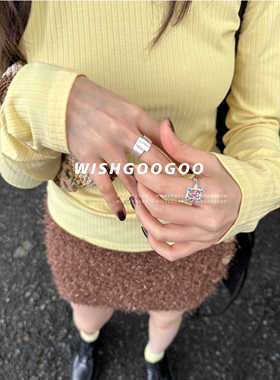 WISHGOOGOO几何蓝锆石纯银开口戒