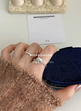 WISHGOOGOO可爱童趣小狗戒指女ins韩国小众设计纯银锆石狗狗指环