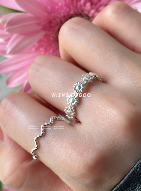 WISHGOOGOO韩系小雏菊戒指女ins小众设计925纯银精致质感小花指环