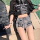 Graffiti ສັ້ນສັ້ນ fabric denim ປົກກະຕິ