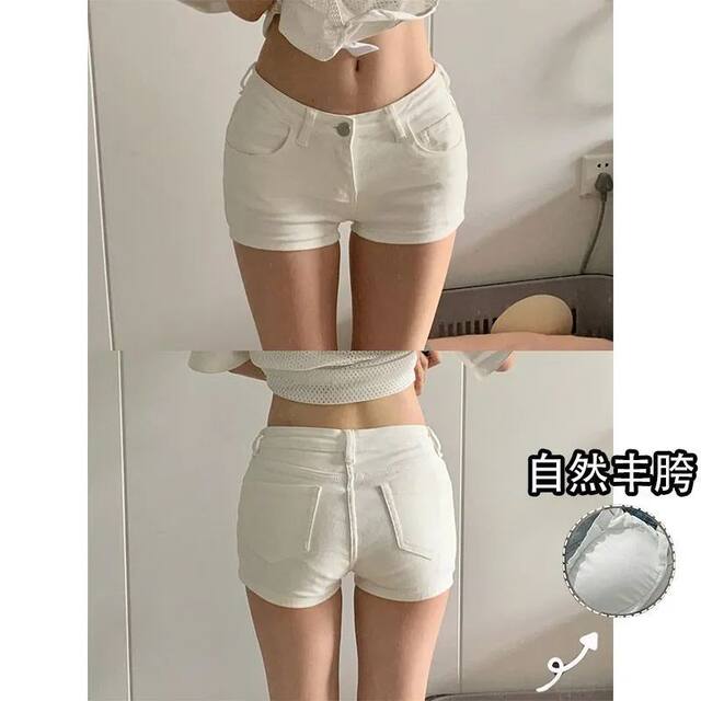 ແມ່ຍິງຮ້ອນອາເມລິກາ denim ສັ້ນສີຂາວສໍາລັບແມ່ຍິງ summer ໃຫມ່ retro ແອວຕ່ໍາ elastic tight slimming butt-ກວມເອົາ pants ຮ້ອນ