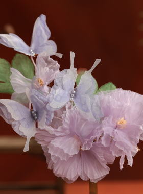 汉服头饰纱花紫色蝴蝶花朵发夹