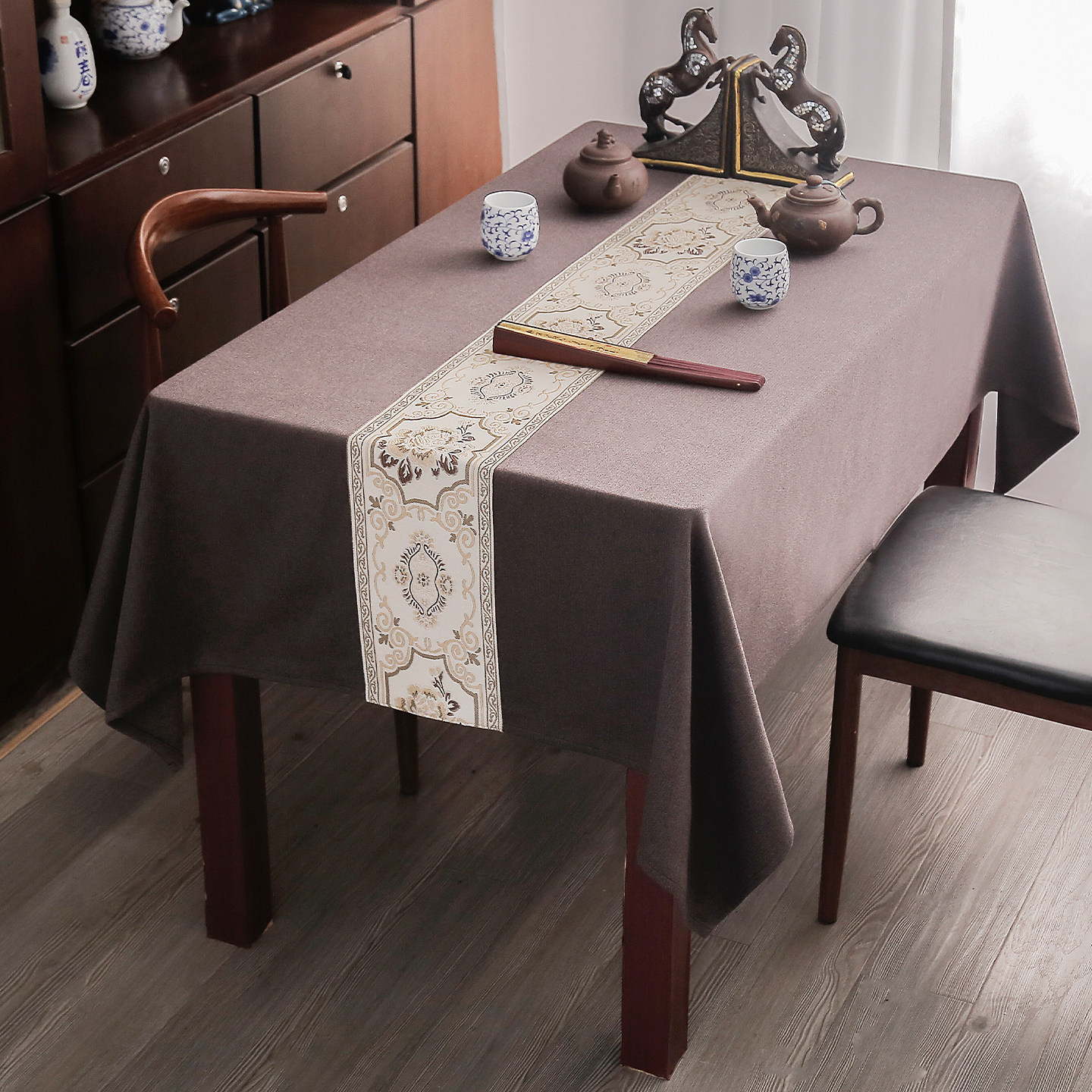 新中式茶几布艺桌布长方形会议禅意茶桌布高级纯色仿棉麻餐桌台布,淘宝优惠券,粉丝福利购,淘宝优惠卷