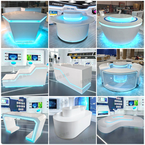 Tech Booth Display Bench High-end Profiled Middle Island Booth Creative Luminous Round Display Hall Product Showcase