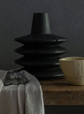 碳化木侘寂风桌面摆件烛台