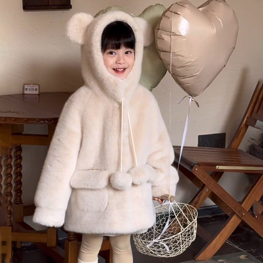 Autumn and winter Korean style new bear ears hooded fur jacket