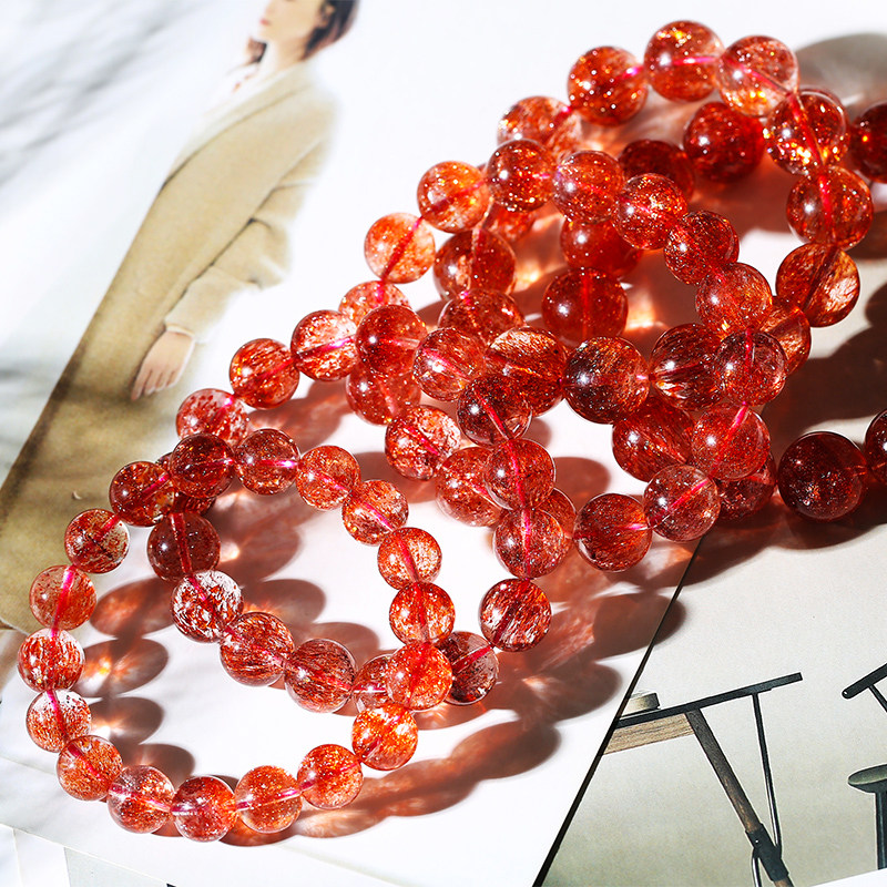 珍藏级玫瑰金天然金草莓晶手链女超七草莓晶手串单珠散珠多圈水晶,淘宝优惠券,粉丝福利购,淘宝优惠卷