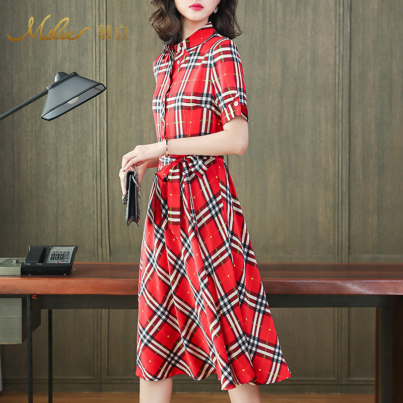 mulee /慕立桑蚕丝显瘦格子连衣裙 慕立连衣裙