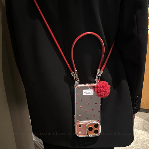 lizardhill 镜面简约红波点适用苹果17promax手机壳新款16pro高级感女iphone15斜挎可背带挂绳14新年13p软壳 - 图3