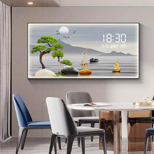 创意时钟壁灯餐厅装饰画现代轻奢背景墙挂画雷达感应夜光电子挂钟 - 图1