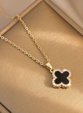 双面四叶草项链女时尚轻奢