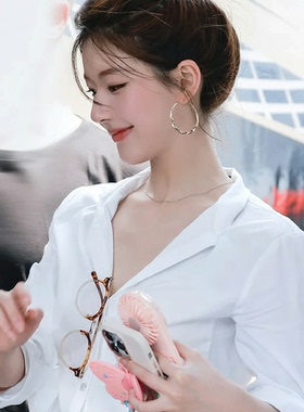 银色大圈圈耳环女新款轻奢小众耳钉高级感夸张耳圈方圆脸耳饰