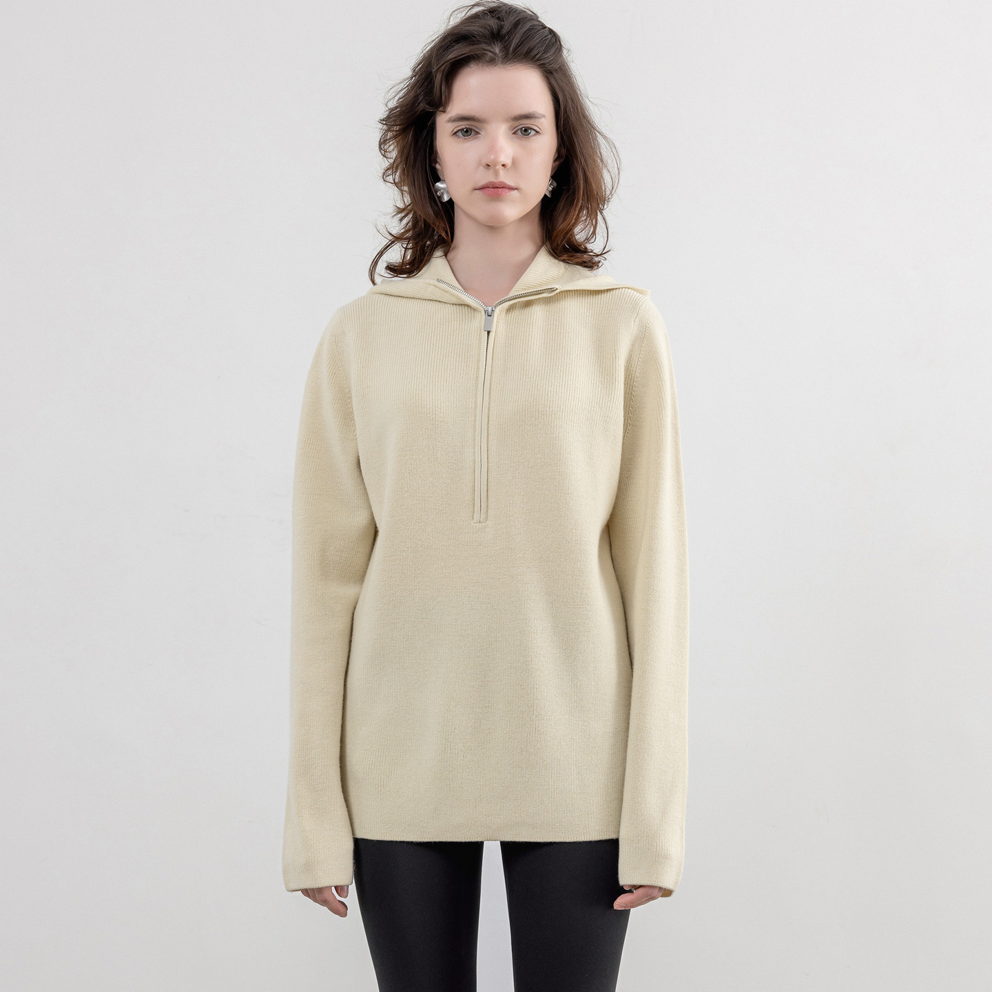 连帽针织衫上衣女款2025新款秋冬套头宽松慵懒风高级感半拉链毛衣,淘宝优惠券,粉丝福利购,淘宝优惠卷