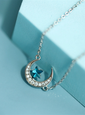 日韩月亮镶钻S925七夕女友锁骨链