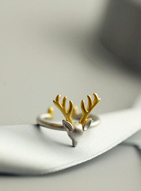 小张的故事S925银可爱小鹿头戒指