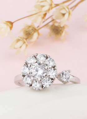 s925纯银名媛气质锆石旋转开口女