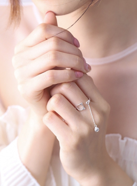 纯银猫咪铃铛开口学生饰品尾戒