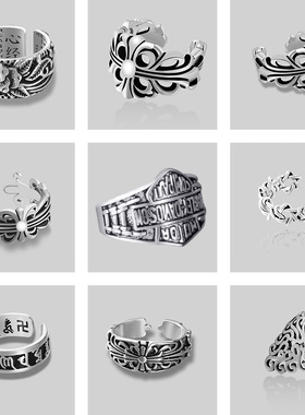 日韩素银女做旧夸张个性创意戒指