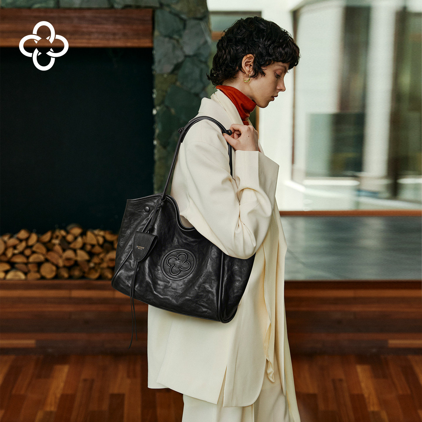 意大利进口羊皮卡思乐托特包2026新款高级黑通勤大容量单肩女包M,淘宝优惠券,粉丝福利购,淘宝优惠卷