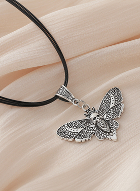 复古银色蝴蝶吊坠项链飞蛾项链女