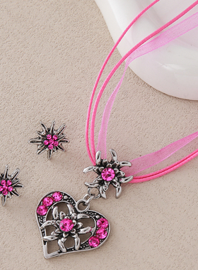 跨境欧美复古爱心镶钻项链