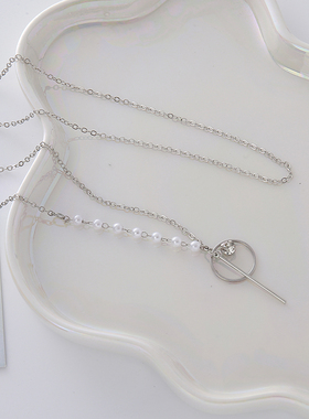 跨境合金高级感珍珠圆形挂饰项链