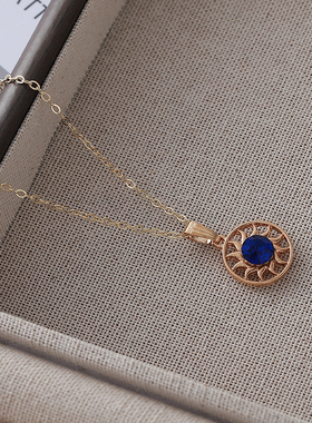 合金镶钻太阳花圆形镂空项链百搭