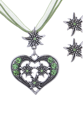 啤酒节雪绒花项链爱心镶钻套装女