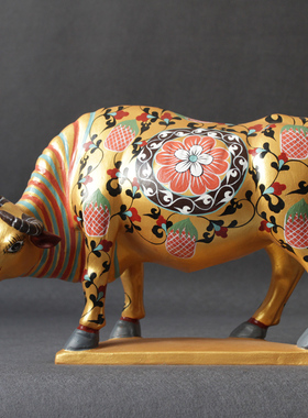 陶瓷五牛图摆件鎏金软装艺术品