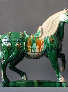 洛阳唐三彩马陶瓷马战马客厅摆设