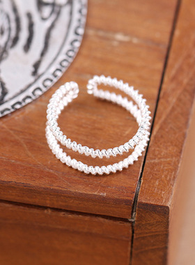 纯银开口麻花韩版指环尾戒